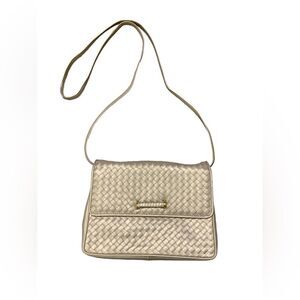 Ganson Woven Leather Gold Metallic Crossbody Bag